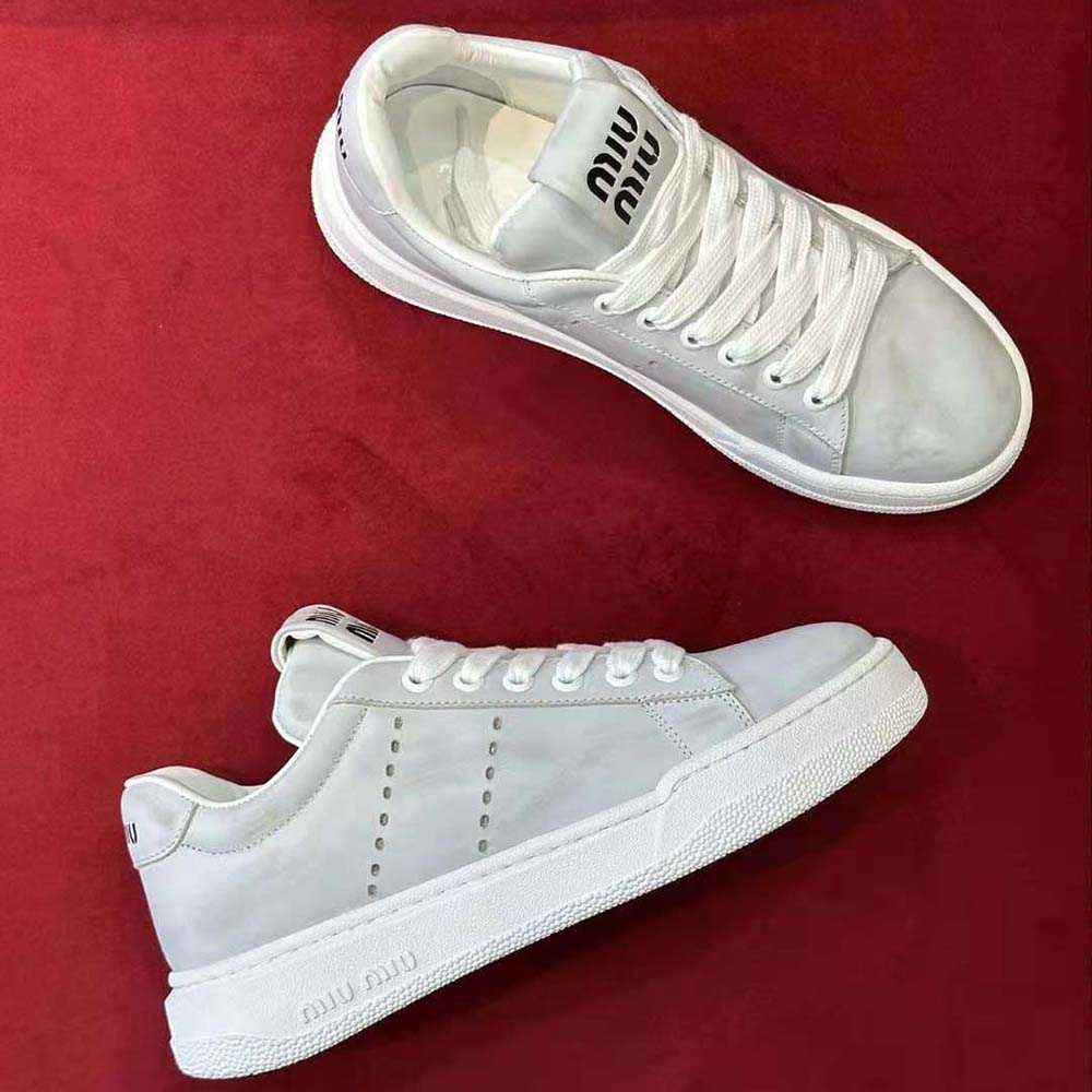 Miu Miu Women Bleached Leather Sneakers-White - image 5