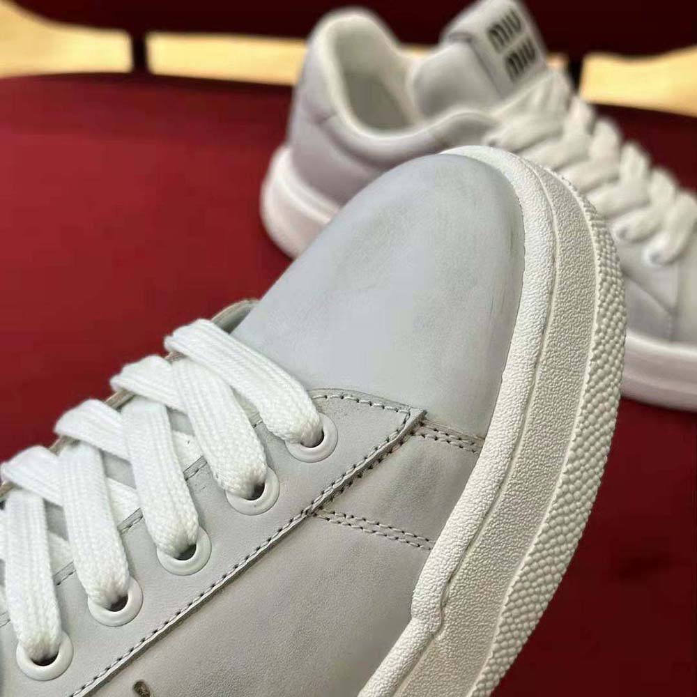 Miu Miu Women Bleached Leather Sneakers-White - image 7