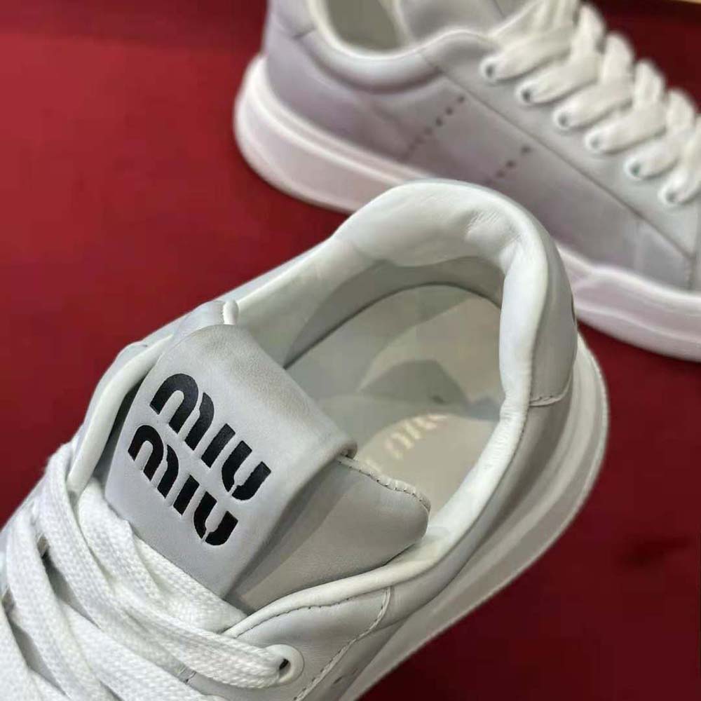 Miu Miu Women Bleached Leather Sneakers-White - image 8