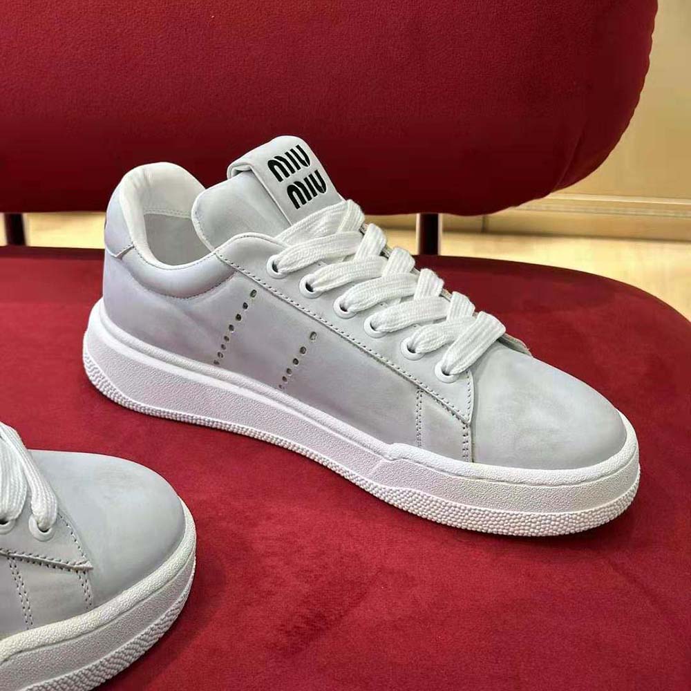 Miu Miu Women Bleached Leather Sneakers-White - image 6