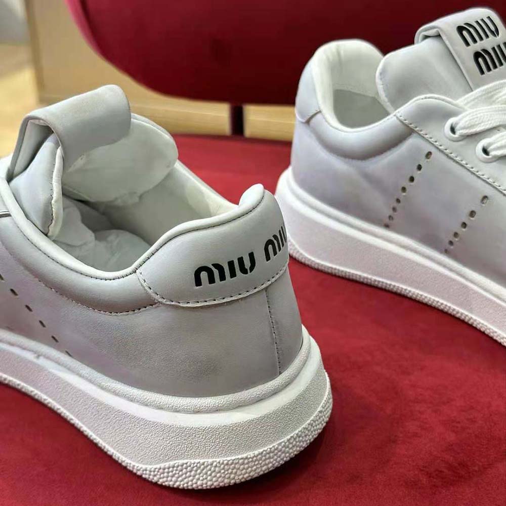 Miu Miu Women Bleached Leather Sneakers-White - image 9