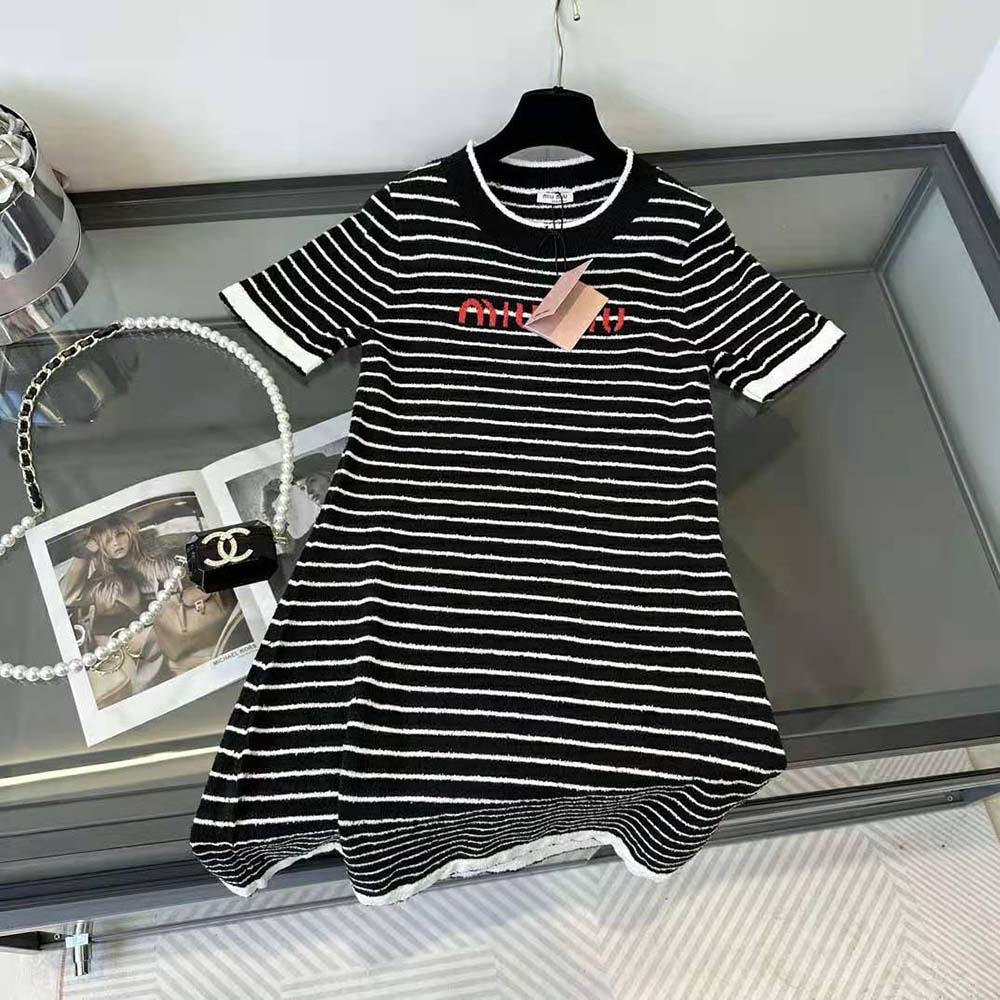 Miu Miu Women Bouclé Cotton Crew-Neck Mini-Dress - image 5