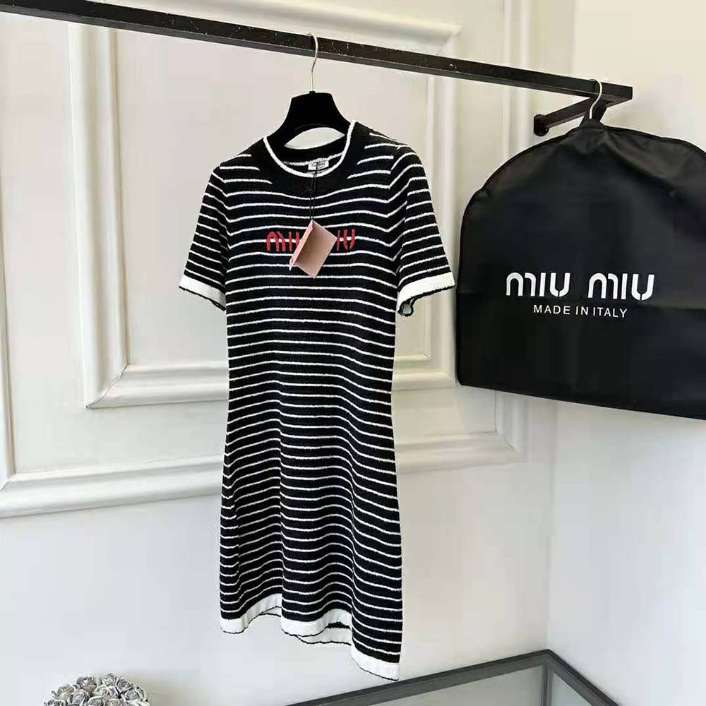 Miu Miu Women Bouclé Cotton Crew-Neck Mini-Dress - image 4