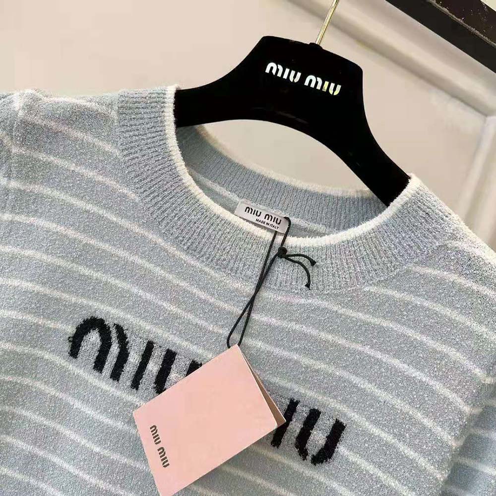 Miu Miu Women Bouclé Cotton Crew-Neck Sweater - image 7