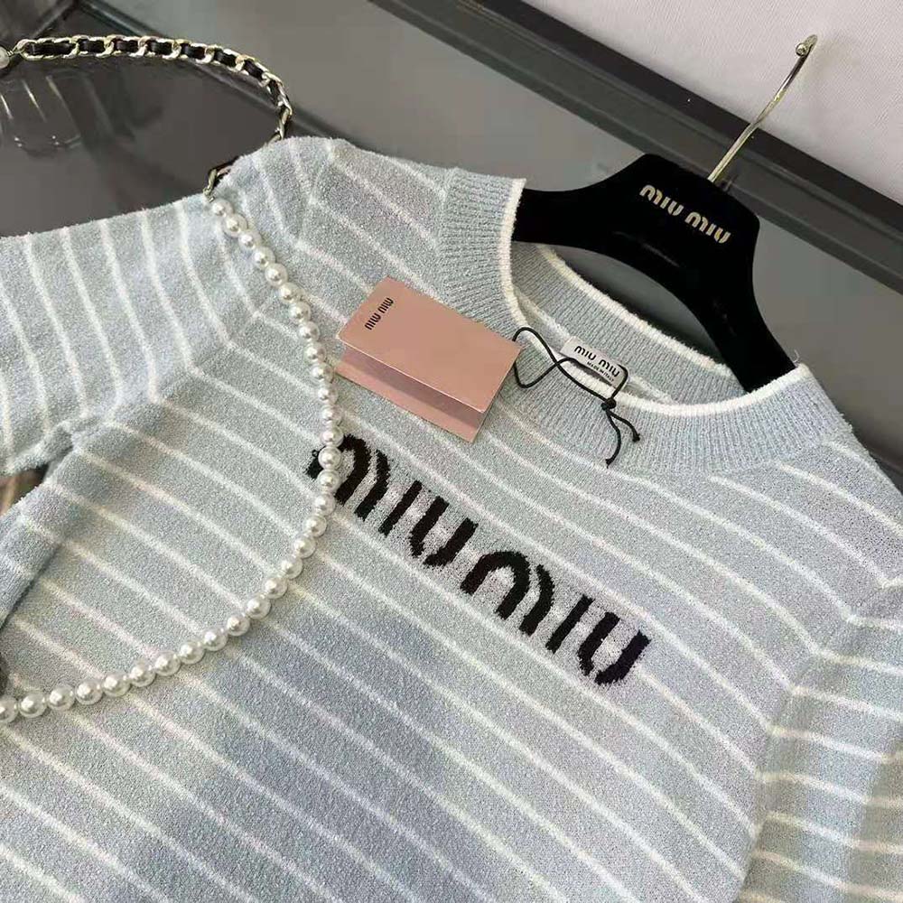 Miu Miu Women Bouclé Cotton Crew-Neck Sweater - image 8