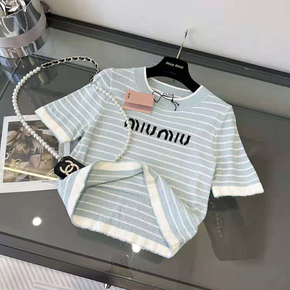 Miu Miu Women Bouclé Cotton Crew-Neck Sweater - image 6