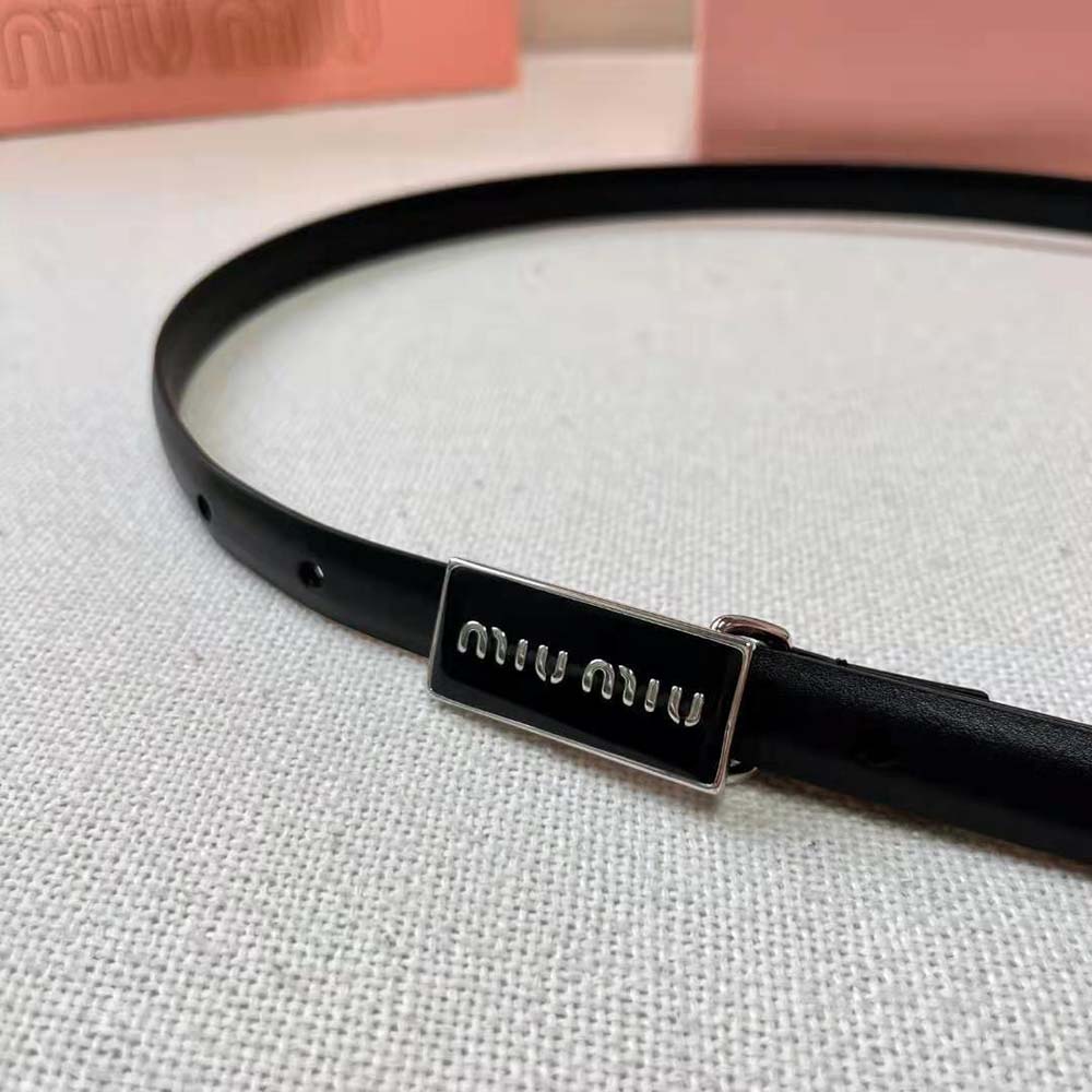 Miu Miu Women Brushed Leather Belt with Enameled Metal Buckle-Black - image 6