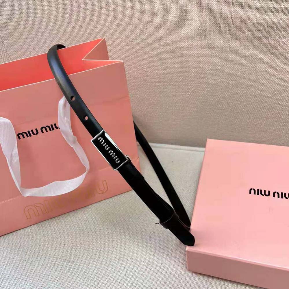 Miu Miu Women Brushed Leather Belt with Enameled Metal Buckle-Black - image 5