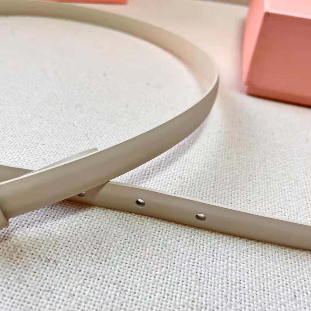 Miu Miu Women Brushed Leather Belt with Enameled Metal Buckle-White - image 8