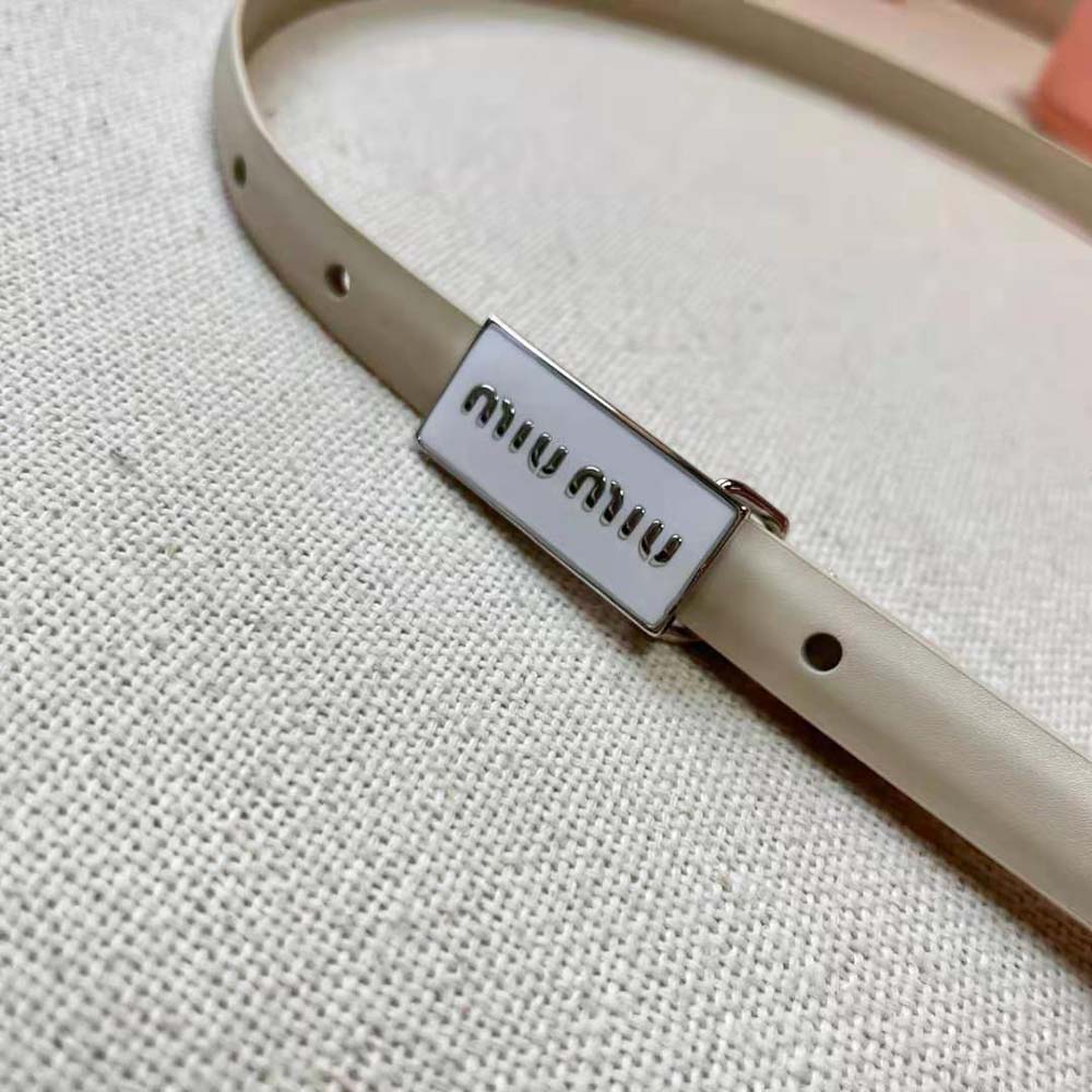 Miu Miu Women Brushed Leather Belt with Enameled Metal Buckle-White - image 6