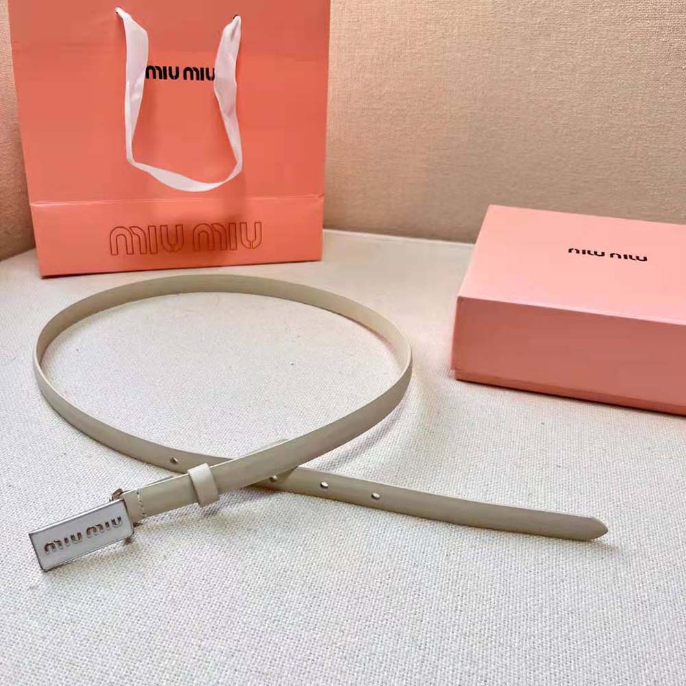 Miu Miu Women Brushed Leather Belt with Enameled Metal Buckle-White - image 4