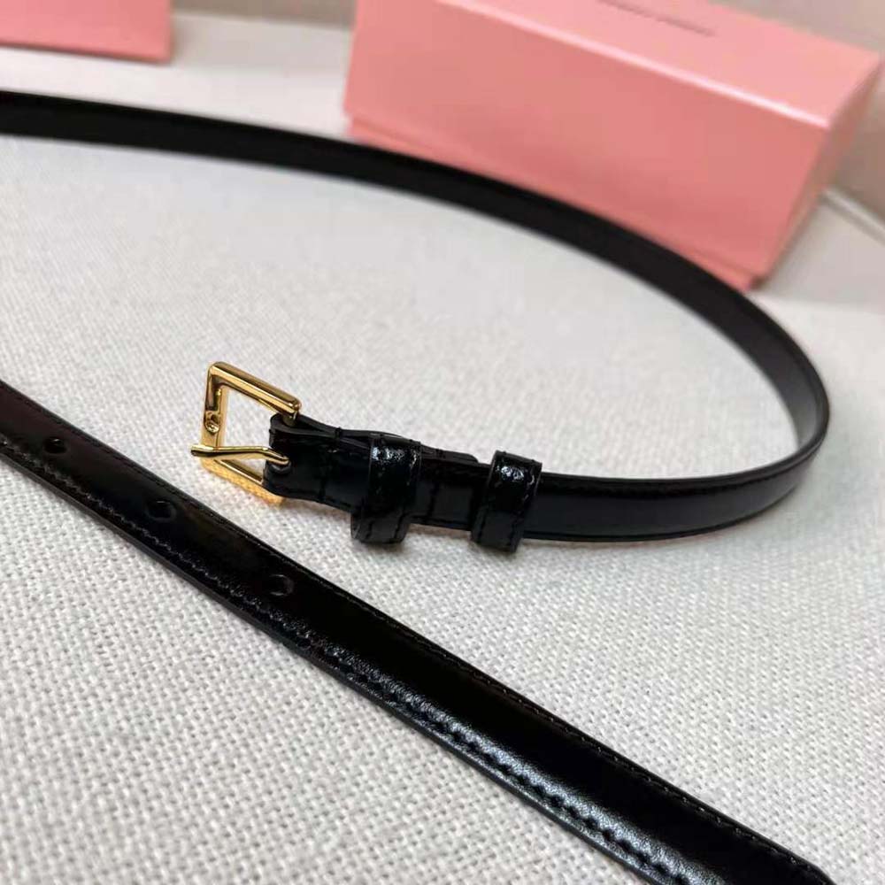 Miu Miu Women Brushed Leather Belt with Logo-Black - image 8