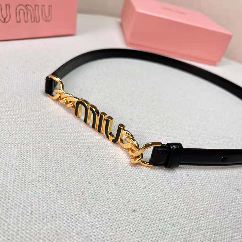 Miu Miu Women Brushed Leather Belt with Logo-Black - image 4