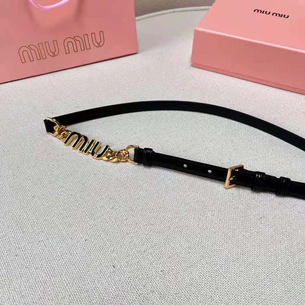 Miu Miu Women Brushed Leather Belt with Logo-Black - image 5