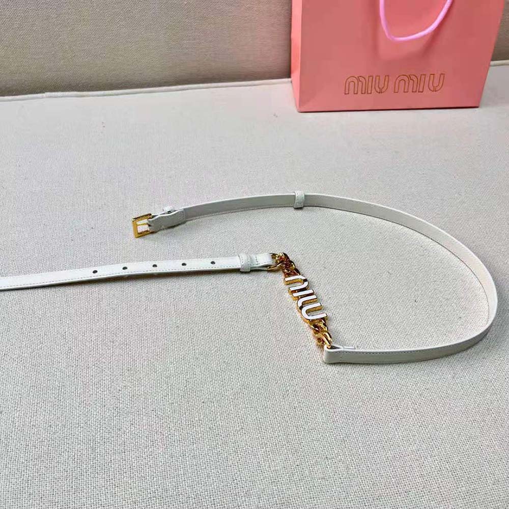 Miu Miu Women Brushed Leather Belt with Logo-White - image 5