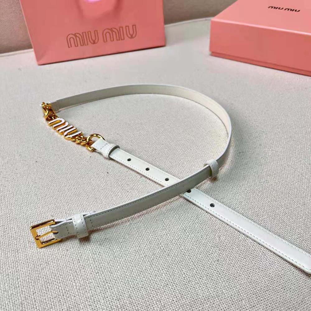 Side angle showing slim silhouette of Miu Miu Women Brushed Leather Belt