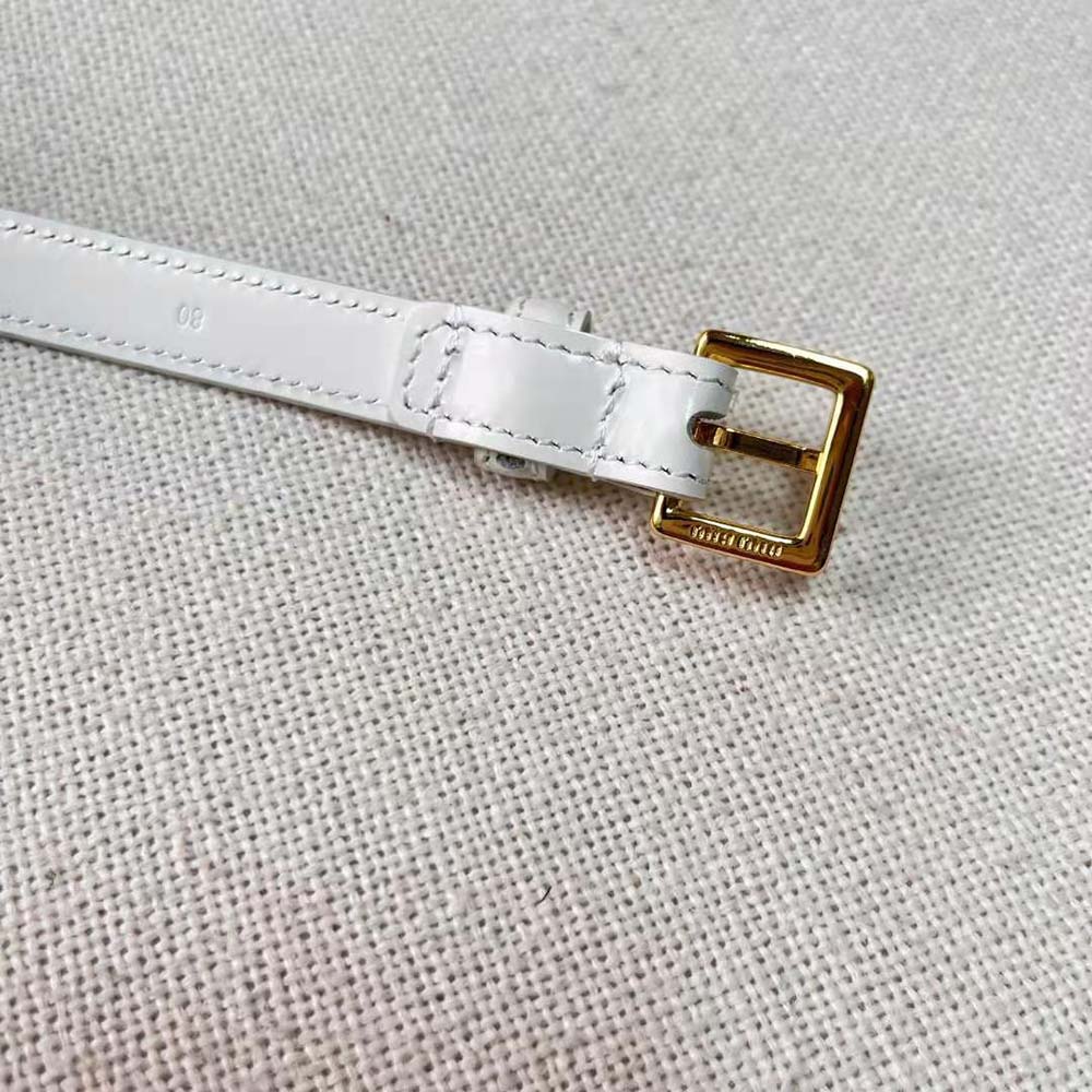 Miu Miu Women Brushed Leather Belt with Logo-White - image 10