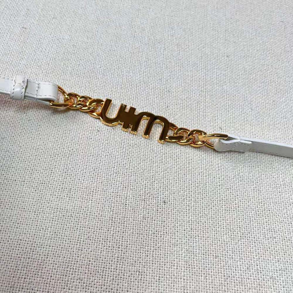 Miu Miu Women Brushed Leather Belt with Logo-White - image 9