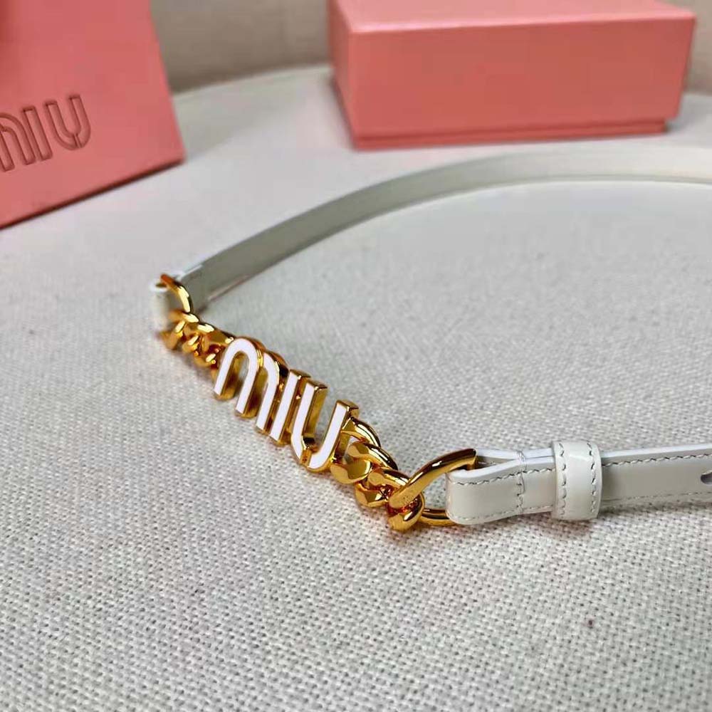 Miu Miu Women Brushed Leather Belt with Logo-White - image 8