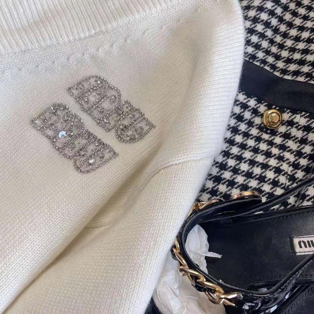 Miu Miu Women Cashmere Cardigan Features an Embroidered Logo-White - image 9