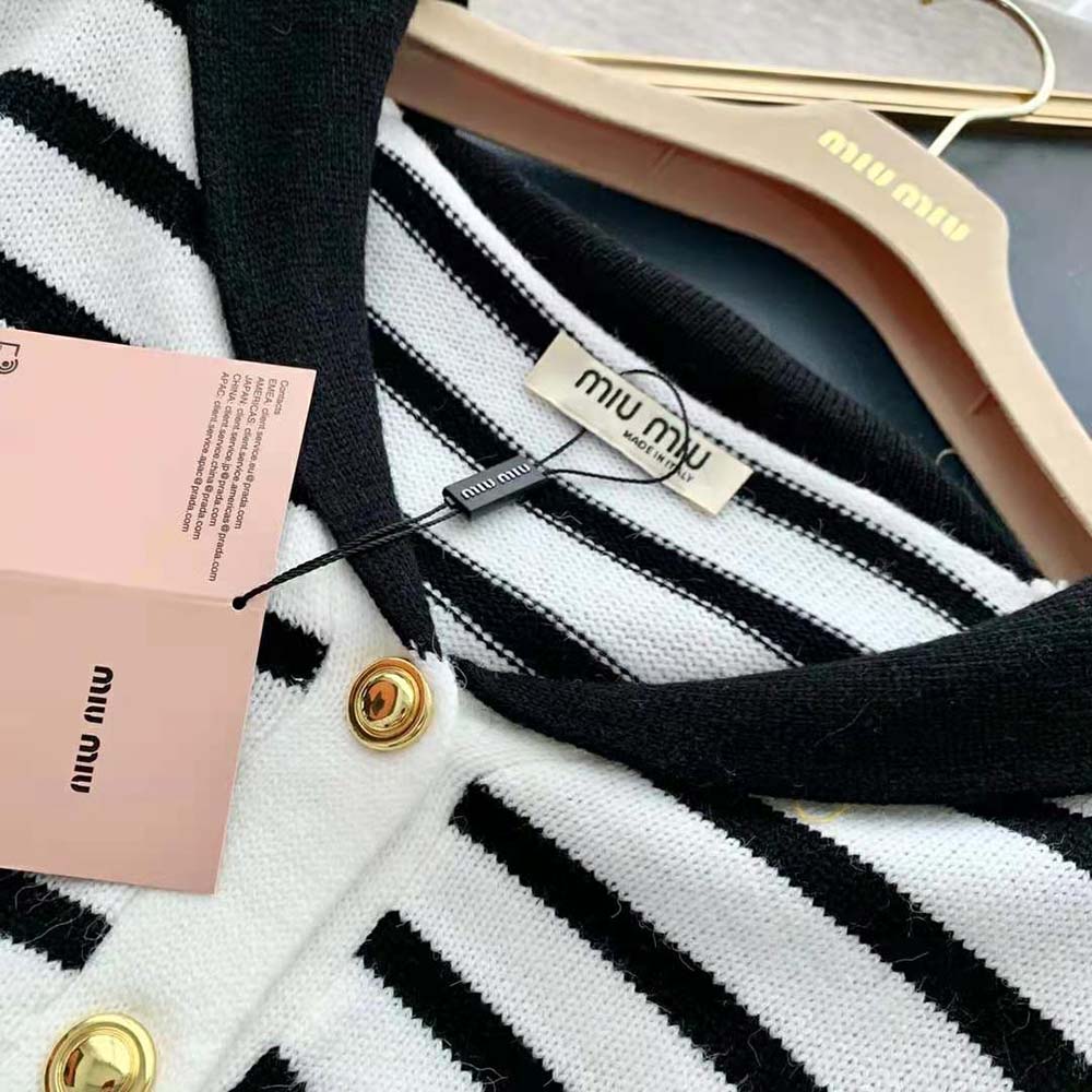 Miu Miu Women Cashmere Cardigan with Intarsia Logo-White - image 8