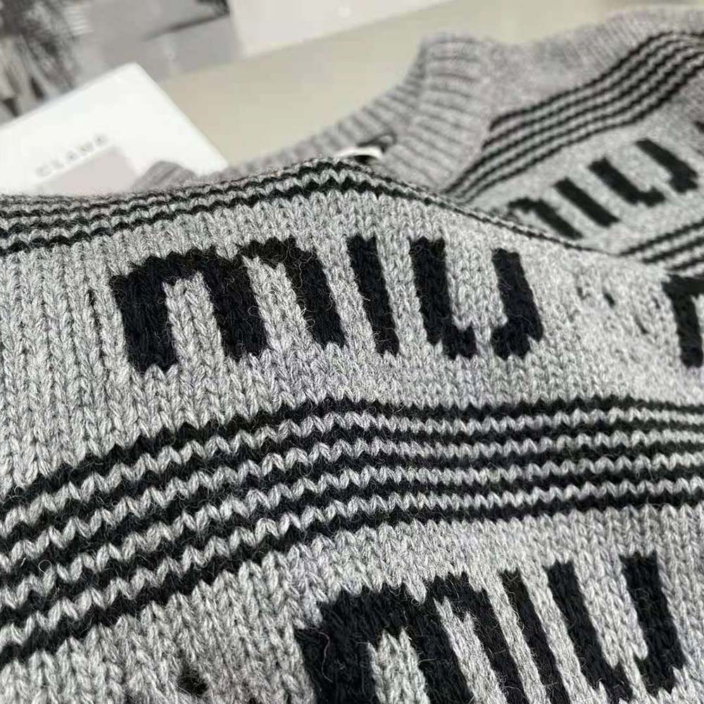 Miu Miu Women Cashmere Crew-Neck Sweater with Intarsia Knit Logo-Gray - image 8