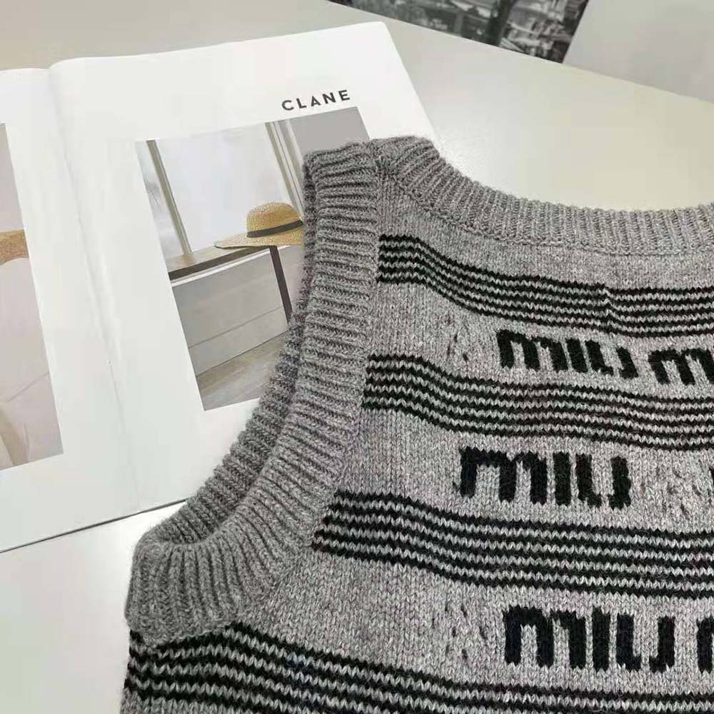 Miu Miu Women Cashmere Dress with Intarsia-Knit Logo-Gray - image 7