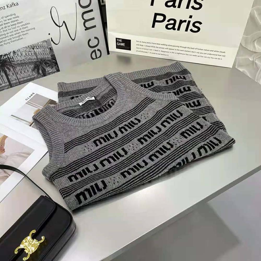 Miu Miu Women Cashmere Dress with Intarsia-Knit Logo-Gray - image 4