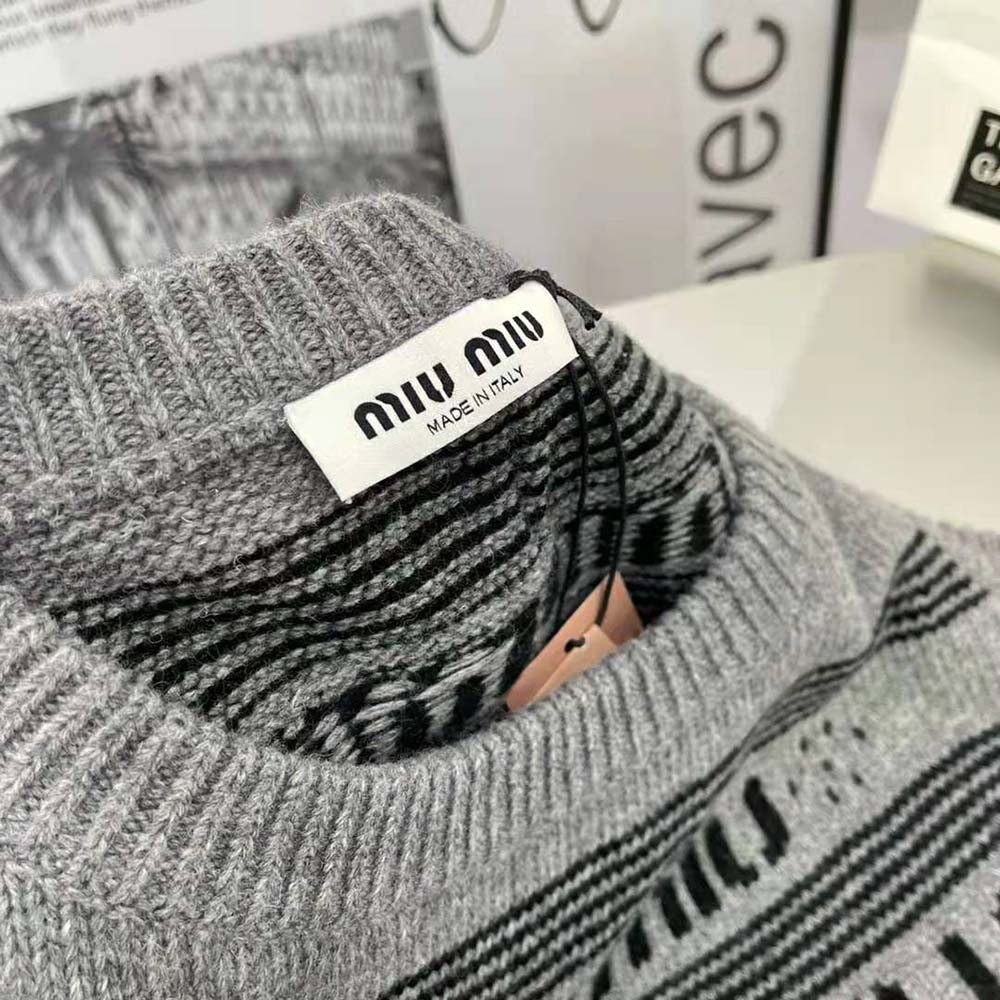 Miu Miu Women Cashmere Dress with Intarsia-Knit Logo-Gray - image 8