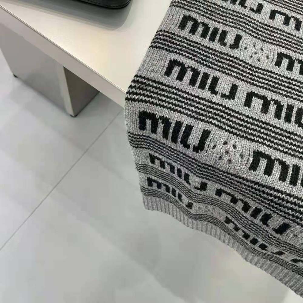 Miu Miu Women Cashmere Dress with Intarsia-Knit Logo-Gray - image 10