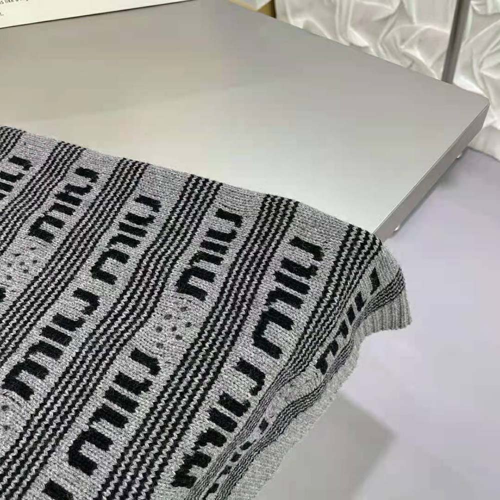 Miu Miu Women Cashmere Dress with Intarsia-Knit Logo-Gray - image 9