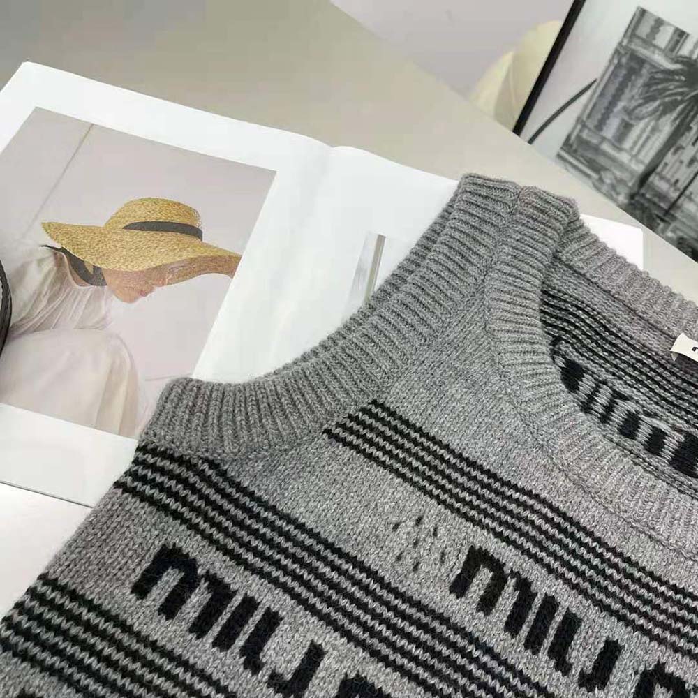 Miu Miu Women Cashmere Dress with Intarsia-Knit Logo-Gray - image 6