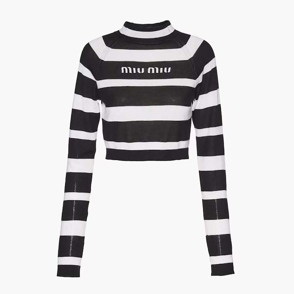 Front view of Miu Miu Women Cashmere and Silk Turtleneck Sweater in black