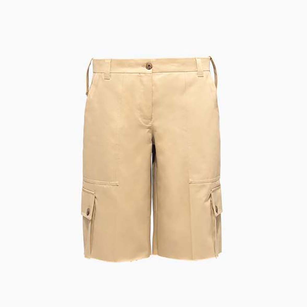Front view of Miu Miu Women Chino Bermudas with Embroidered Logo on the Back