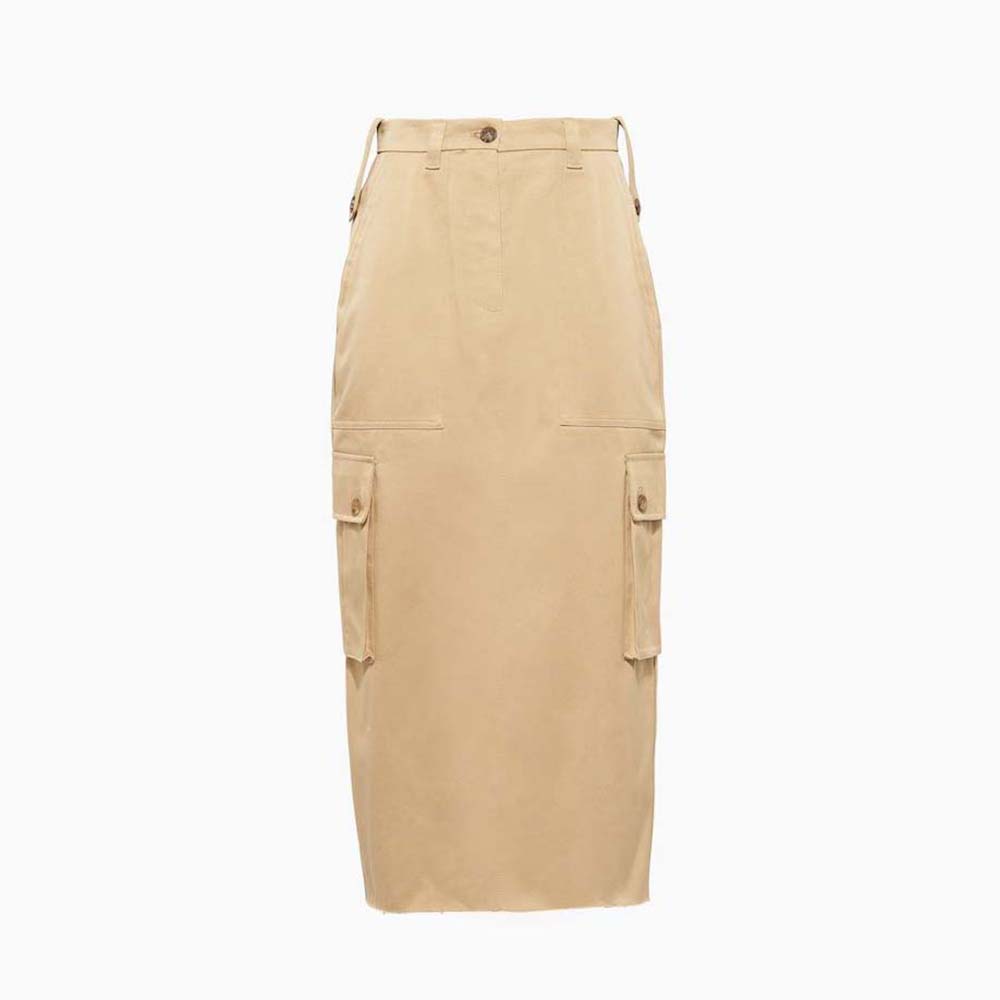Front view of Miu Miu Women Chino Midi Skirt with Embroidered Logo in brown