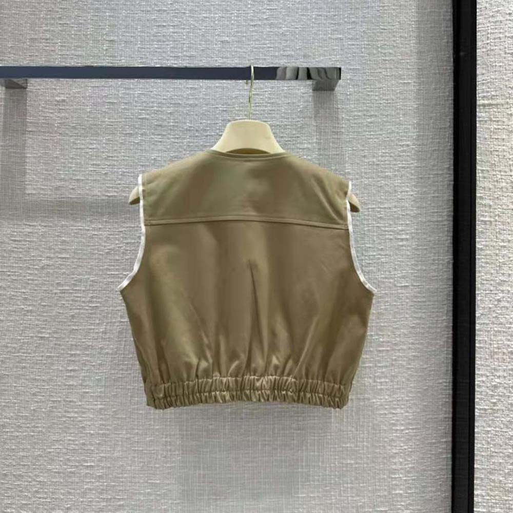 Side angle showing button closure on Miu Miu Women Chino Vest