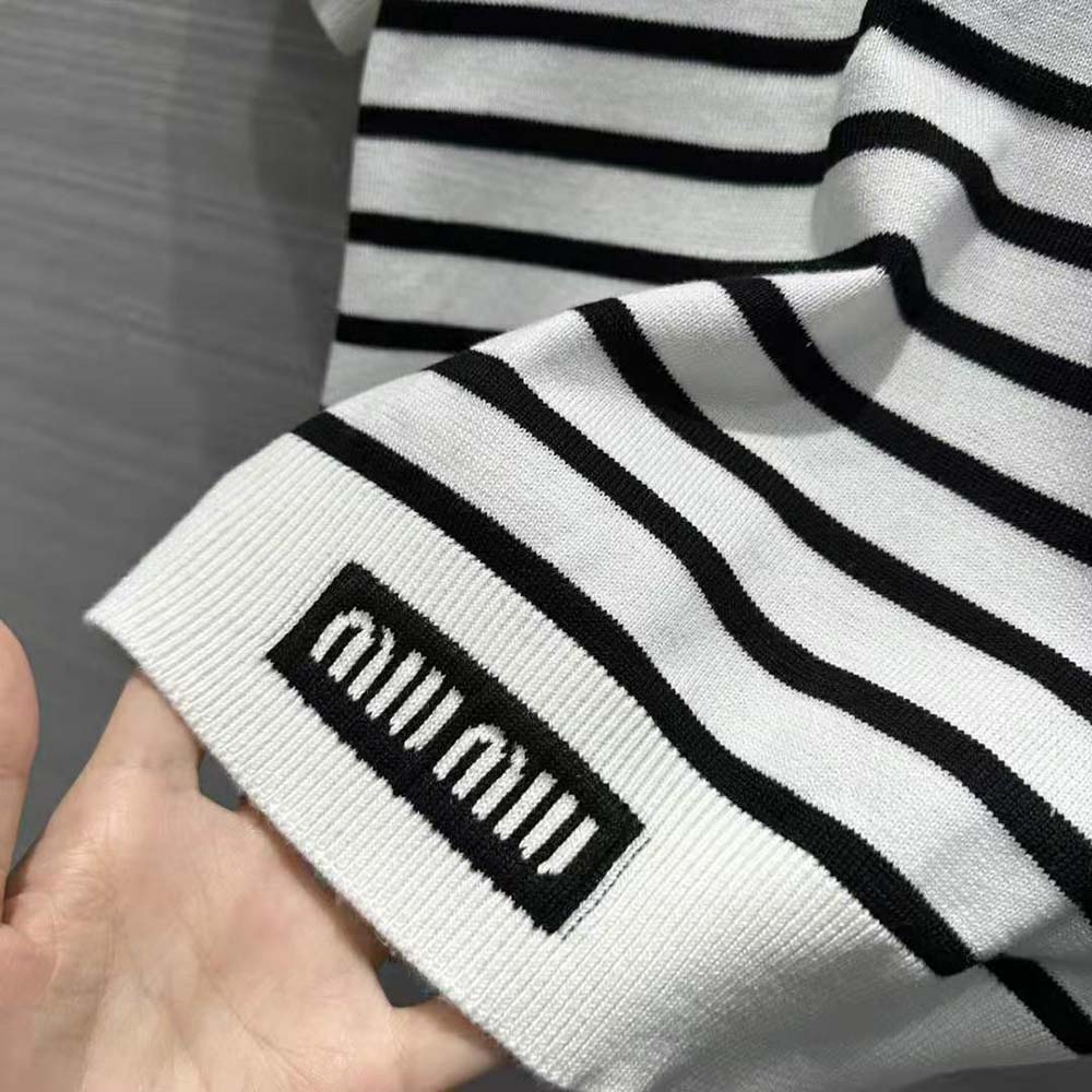 Miu Miu Women Cotton Crew-Neck Sweater with Intarsia Logo-Black - image 9