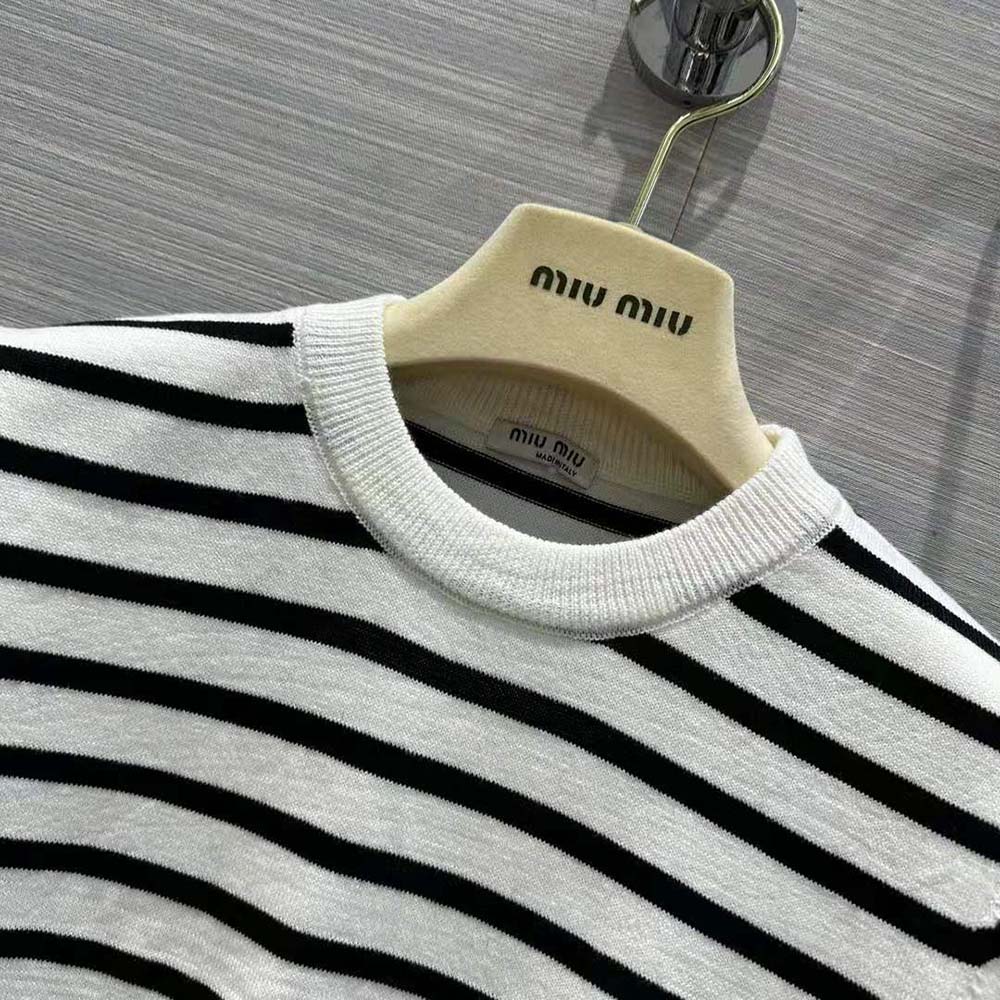 Miu Miu Women Cotton Crew-Neck Sweater with Intarsia Logo-Black - image 5