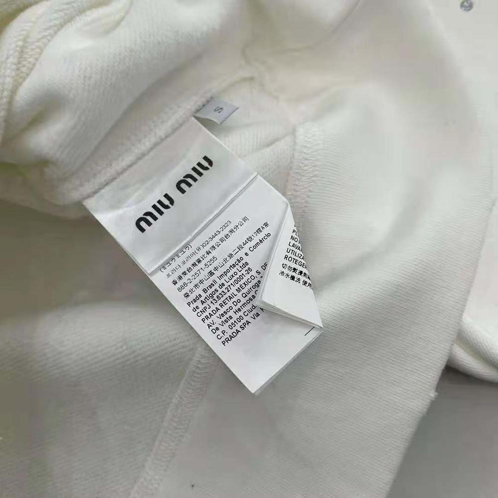 Miu Miu Women Cotton Embroidered Sweatshirt with Crystals-White - image 10