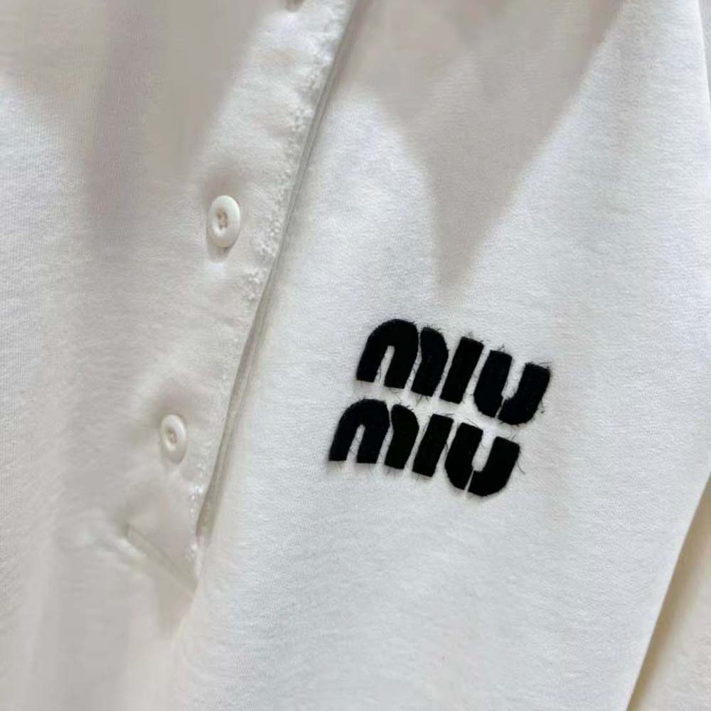 Miu Miu Women Cotton Polo Sweatshirt with Embroidered Logo-White - image 8