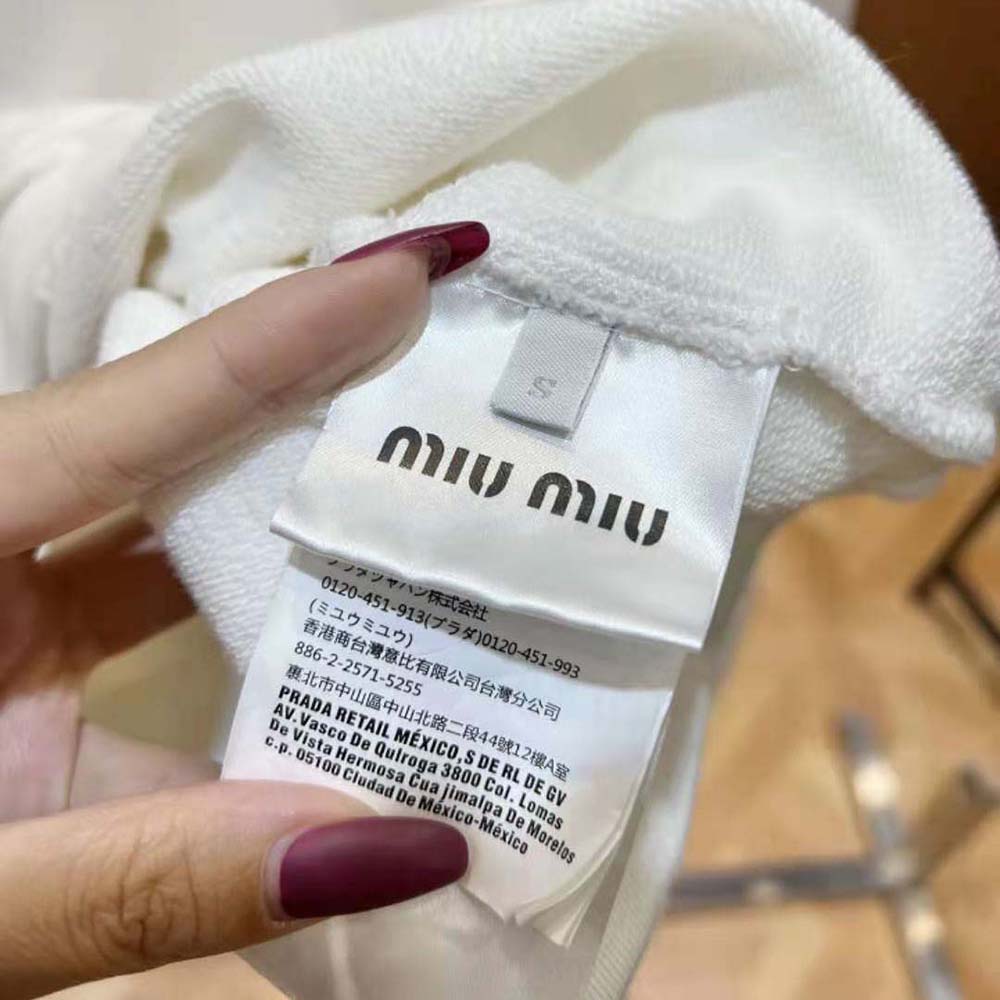 Miu Miu Women Cotton Polo Sweatshirt with Embroidered Logo-White - image 9