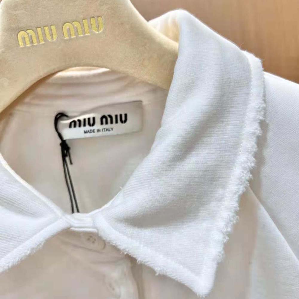 Miu Miu Women Cotton Polo Sweatshirt with Embroidered Logo-White - image 5