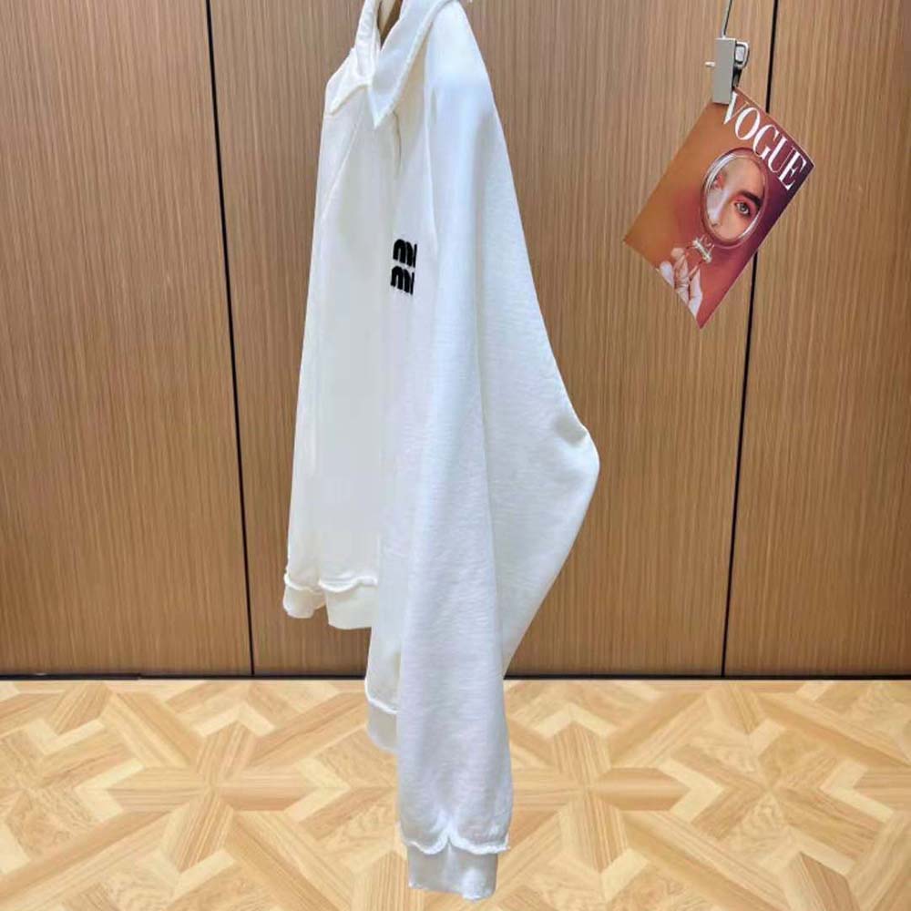 Miu Miu Women Cotton Polo Sweatshirt with Embroidered Logo-White - image 4