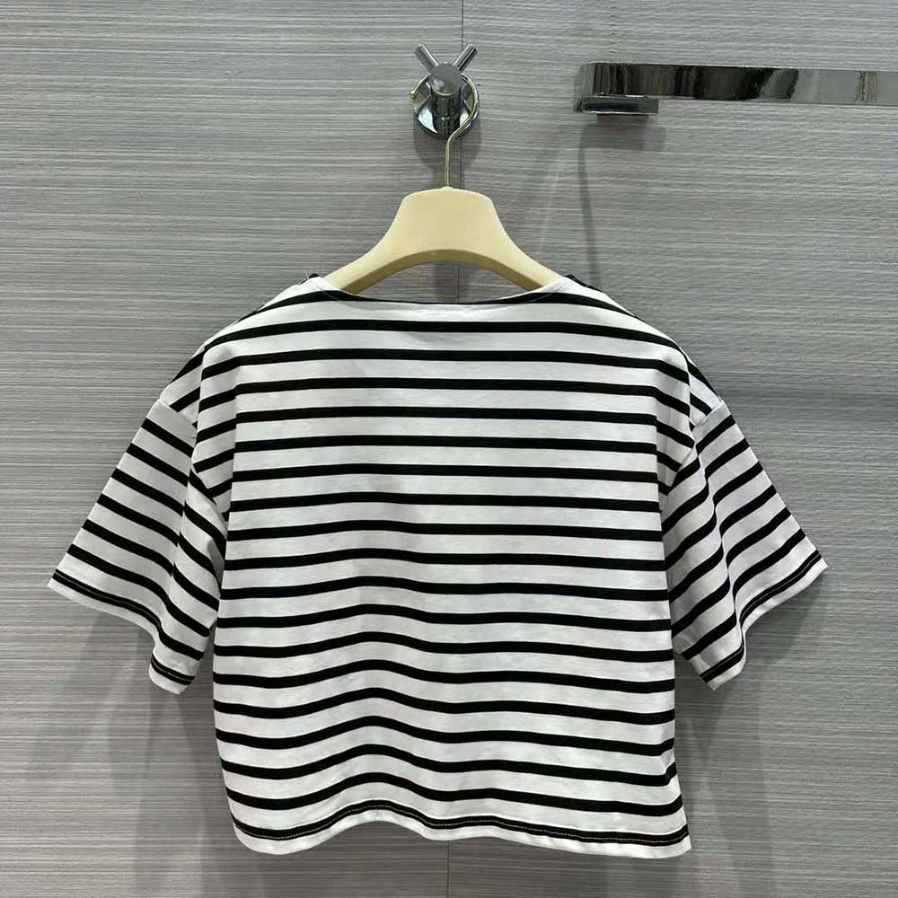 Side profile of Miu Miu Women Cotton T-shirt with Printed Logo-Black on mannequin