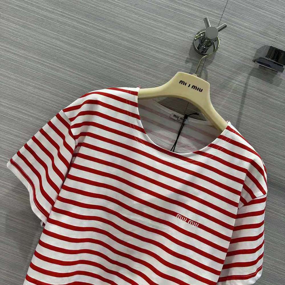 Miu Miu Women Cotton T-shirt with Printed Logo-Red - image 4