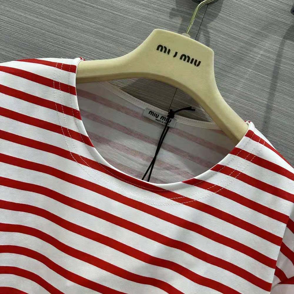 Miu Miu Women Cotton T-shirt with Printed Logo-Red - image 5