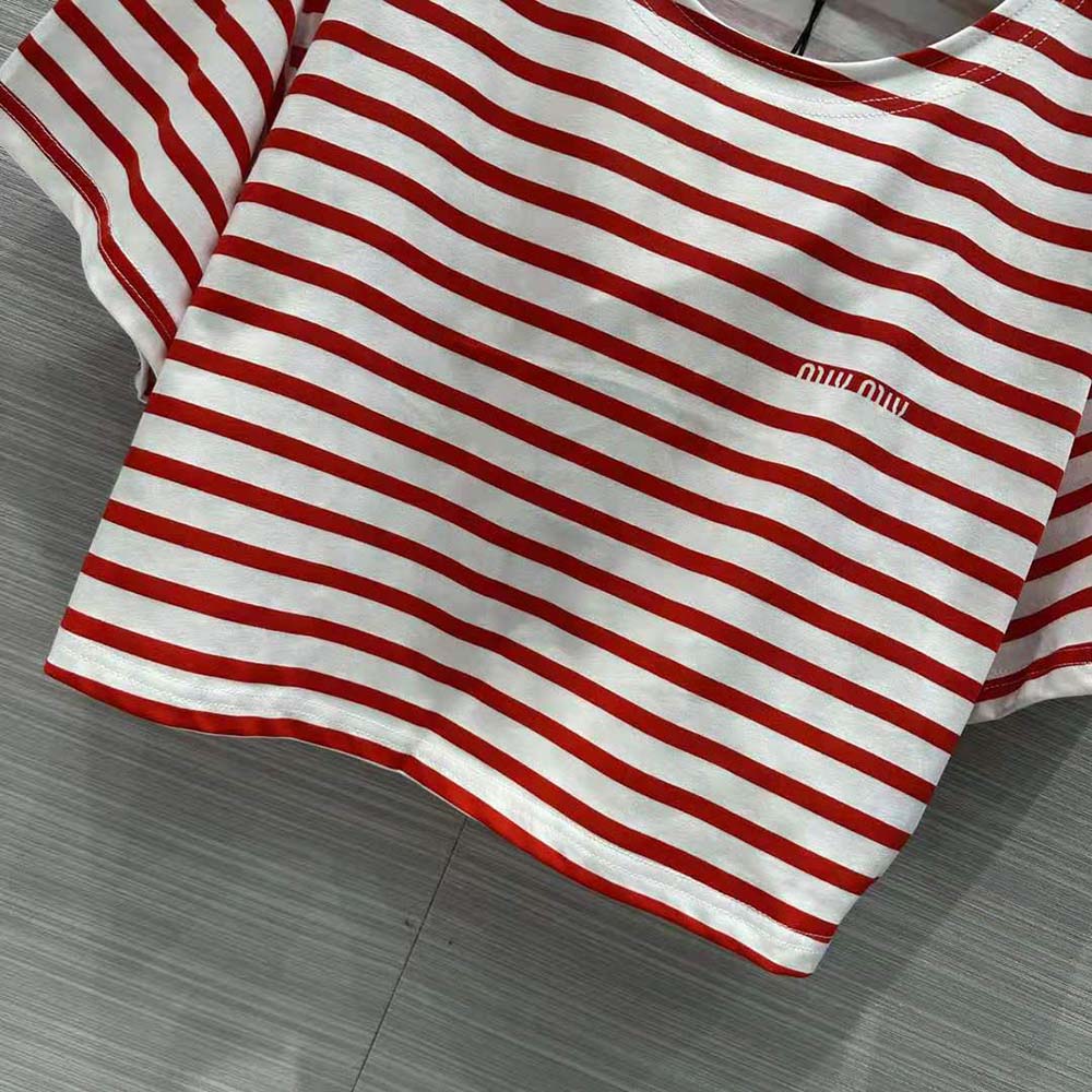 Miu Miu Women Cotton T-shirt with Printed Logo-Red - image 8
