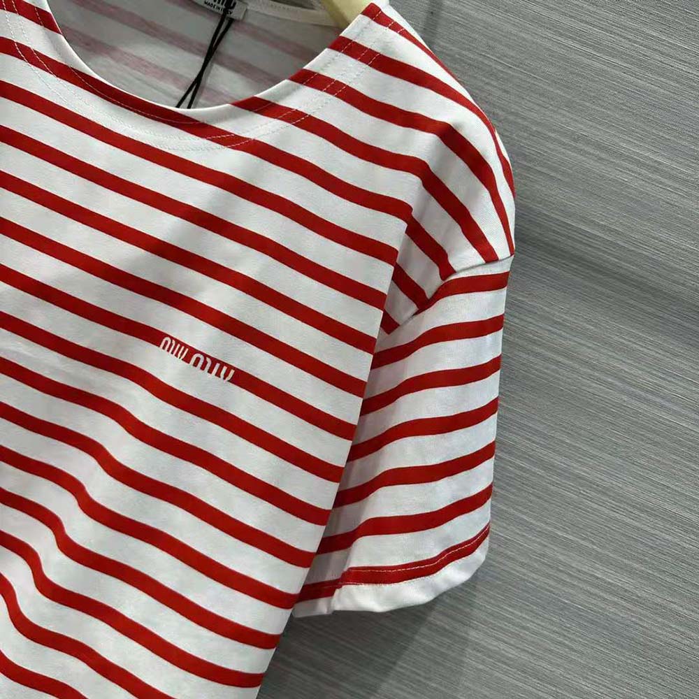 Miu Miu Women Cotton T-shirt with Printed Logo-Red - image 7