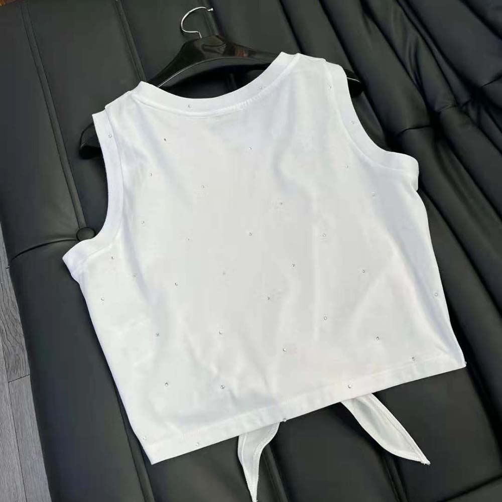 Miu Miu Women Cotton Top with Crystals with Embroidered Logo-White - image 5