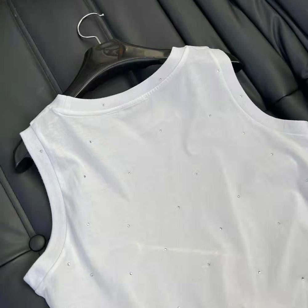 Miu Miu Women Cotton Top with Crystals with Embroidered Logo-White - image 10